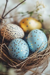 Obraz premium Golden Dot Easter Eggs in a Nest