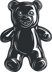 Fototapeta premium Black and white illustration of a cute teddy bear toy with a smiling face and soft body.