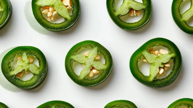 Rotating slices of fresh green jalape?os creating a dynamic visual