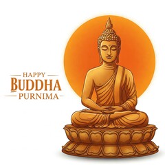 Fototapeta premium Minimalist Happy Buddha Purnima Illustration Featuring Meditating Lord Buddha on Lotus with Glowing Aura – Spiritual Peaceful Design for Buddhist Festival Greetings, Posters, Cards, and Digital Use