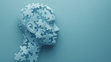 3D Render Of Human Head As Disassembled Jigsaw Puzzle, Mental Health And Mindfulness Concept