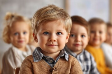 Group of caucasian young children smiling indoors