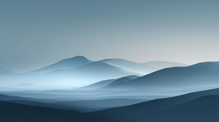 Fototapeta premium Calm Winter Gradient Landscape with Layered Blue Tones and Minimalist Hills Design