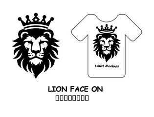 Majestic Lion Head with Crown Vector for T-Shirt Design and Apparel Branding in Bold Black Style Isolated on White Background Illustration
