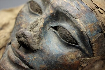 Detailed Close-Up Egyptian Mummy Face  
