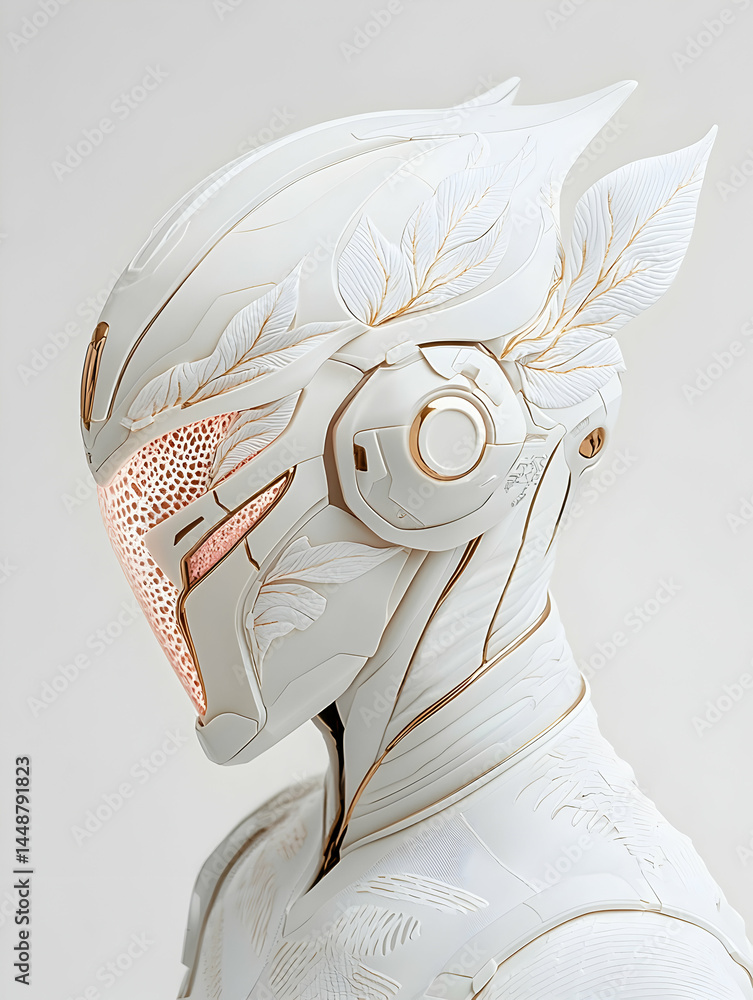 Poster futuristic sleek design of a robotic figure. perfect for concept art character designs and high-tech