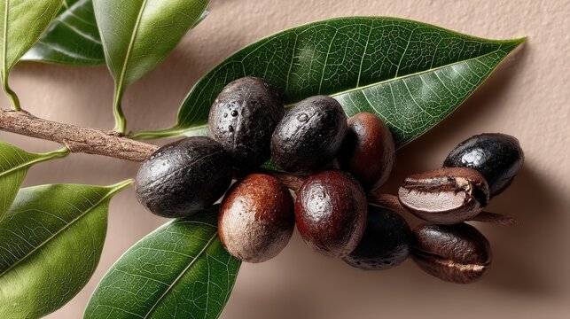 Bundle of guaran seeds on matte background showcasing their unique shine and texture