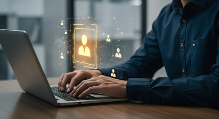 Human resources management software for recruitment and employee management on laptop screen