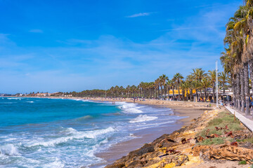 Cami de ronda coastal path leading to roc de sant gaieta near comarruga, tarragona, spain