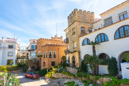 Roc de sant gaieta, picturesque houses along the cami de ronda in comarruga, spain
