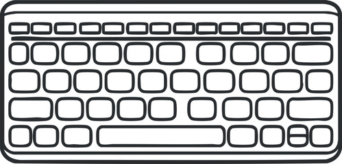 Black and white line drawing of a computer keyboard with outlined keys illustrating a digital input device