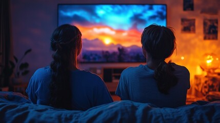 Obraz premium Relaxing movie night with friends at home cozy atmosphere evening vibes