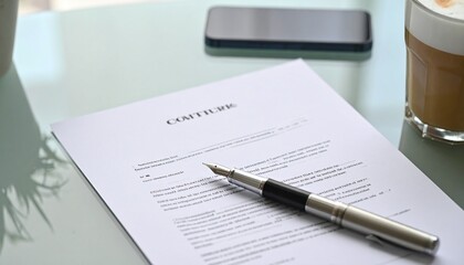 Signing contract on glass desk with modern details