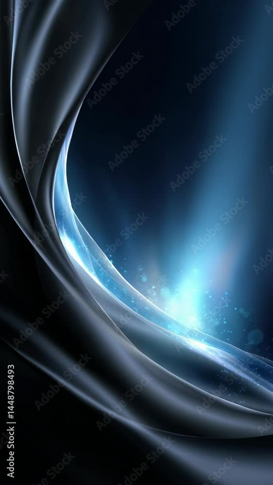 Poster elegant dark abstract background with flowing shapes, glowing lights, and smooth gradients for moder
