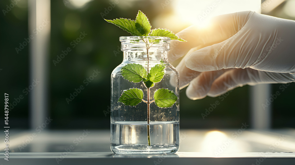 Poster a plant in a jar symbolizing nature and science. it is used in research experiments. its application