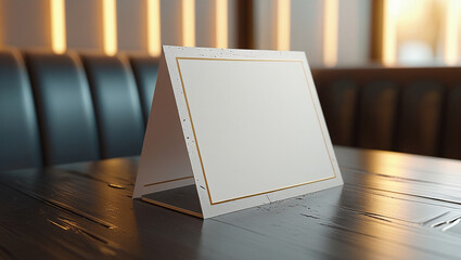 Blank Tabletop Menu: A minimalist and sleek tabletop menu mockup with blank space for custom text or graphics, perfect for showcasing restaurant or bar offerings. The frame adds a touch of elegance.
