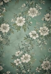 Faded green floral grunge pattern  Retro aesthetic, distressed textures , antique, retro
