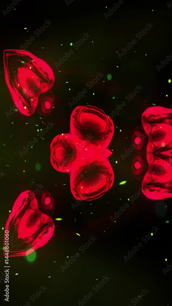 Poster A mesmerizing display of vibrant shapes and colors interacting in a dark space, creating an eye-catching visual experience