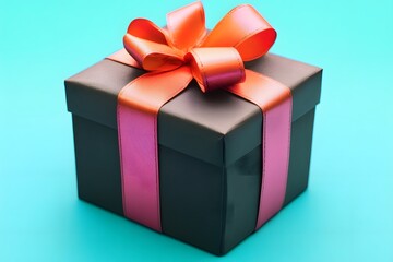 Obraz premium Elegant Dark Gift Box with Orange and Pink Ribbon Bow