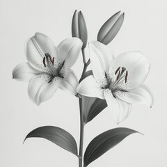 Elegant Black and White Lily Flowers with Buds and Leaves