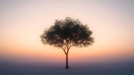 Obraz premium Solitary Tree at Sunset Peaceful Nature Landscape