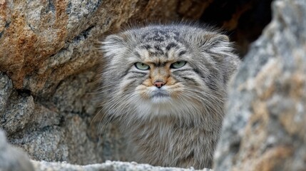 Obraz premium Pallas's Cat: Stoic Gaze in Rocky Habitat