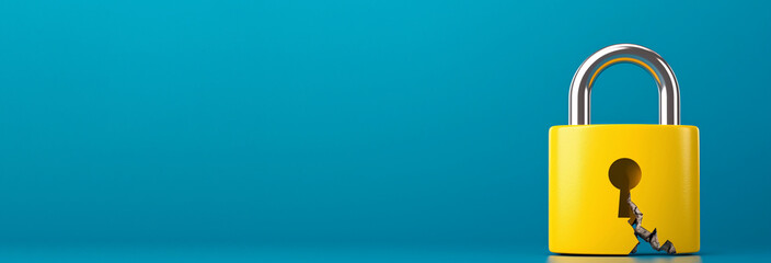 Simple padlock icon with a small crack, symbolizing vulnerability and breach risk, minimal design.