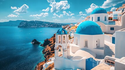 Peaceful blue seaside greek town high resolution picture
