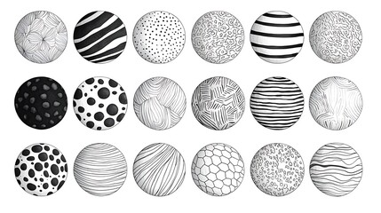 Black and white circles with different patterns