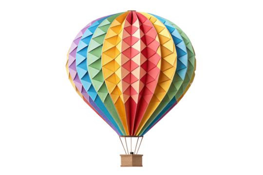 Colorful Origami Hot Air Balloon, isolated on transparent background - generated by ai