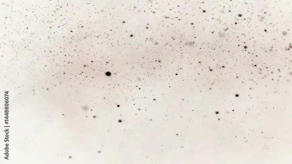 Poster soft particles move serenely through a white background, creating a tranquil atmosphere that invites