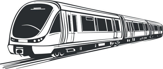 Modern commuter train traveling on tracks representing urban public transportation and rail travel.