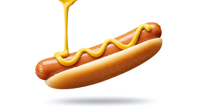 hot dog levitando en fondo blanco 