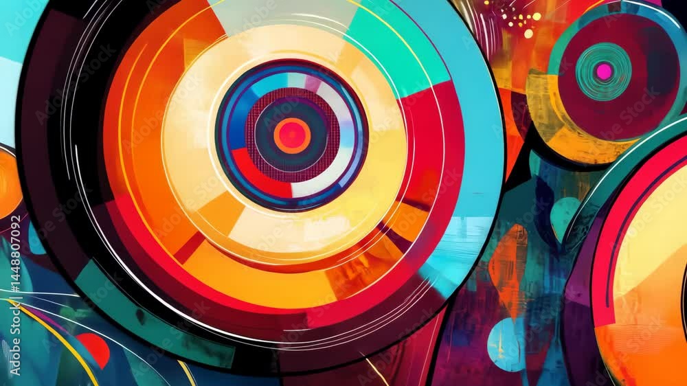 Poster colorful rotating abstract discs in dynamic motion