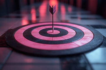Bullseye: An arrow hits the center of a target achieving its goal with precision
