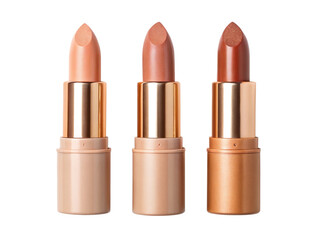Trio of nude lipsticks, arranged side by side isolated, AI