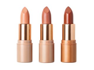 Trio of nude lipsticks, arranged side by side isolated, AI