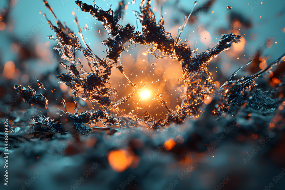 Poster abstract image of a burst of liquid or a crystalline structure. use for artistic or scientific visua