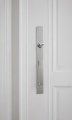 Fototapeta premium Modern white interior door, sleek handle Close-up view , wooden door, white