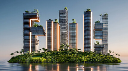 Obraz premium Modern skyscrapers island city letter file