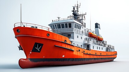 Fototapeta premium Orange And White Supply Vessel High Resolution Photo Maritime Industry Visual Resource