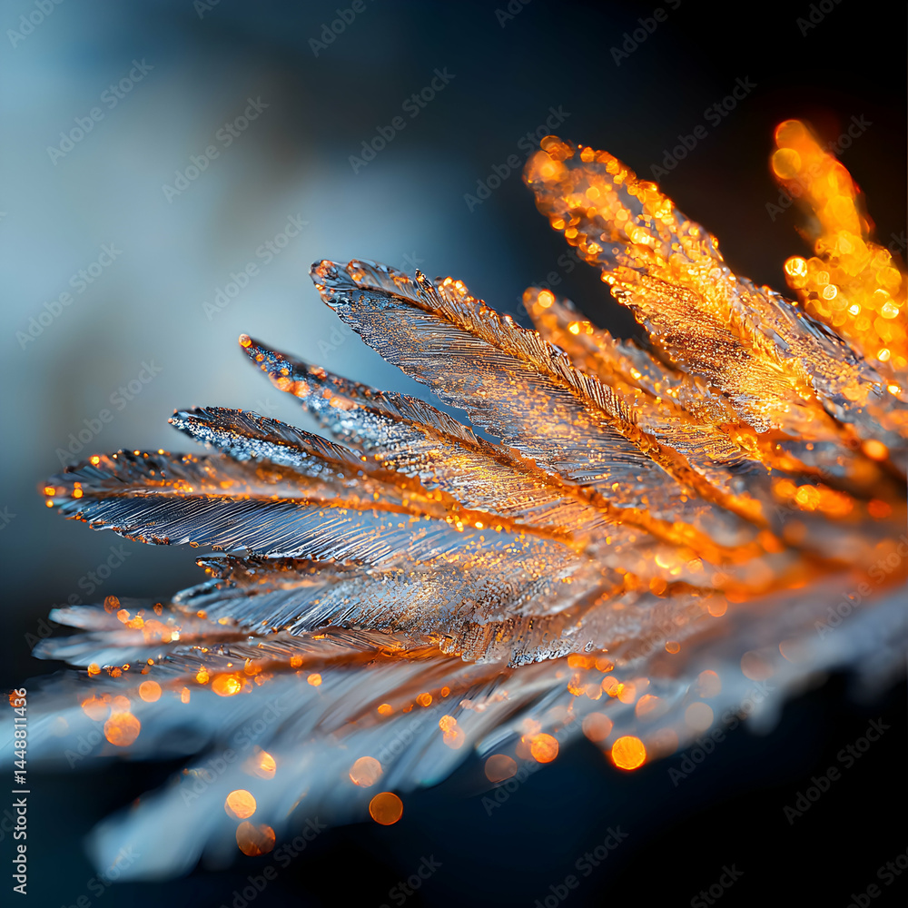 Poster close-up of iridescent feathers with golden light. great for fantasy art celestial themes or adding 