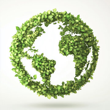 arth map formed from green leaves on white background