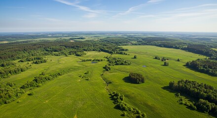 Obraz premium Serene Aerial Landscape: Lush Green Meadows and Forests