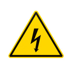 Yellow triangle danger sign with lightning bolt symbol on it transparent background