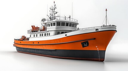 Orange Fishing Vessel Isolated On White Background High Resolution Photo Maritime Theme