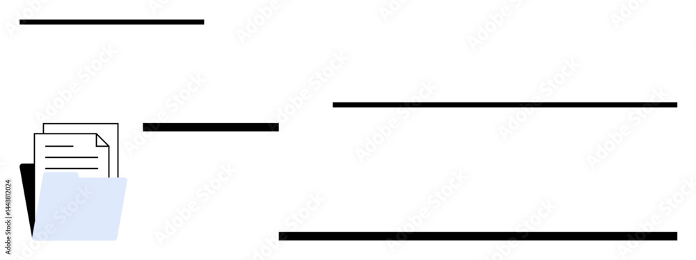 Poster open folder containing papers alongside abstract horizontal lines. ideal for organization, workflow,