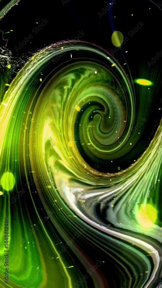 Aufkleber An artistic exploration features swirling green patterns with glowing particles creating a mesmerizing visual experience full of energy