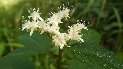 Dew-Kissed White Flowers Close Up Macro Shot