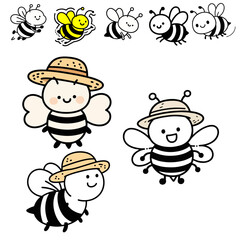 Whimsical Bee Collection: A delightful set of cartoon bees, exuding charm and playfulness, perfect for children's designs and adding a touch of cuteness to any project. 